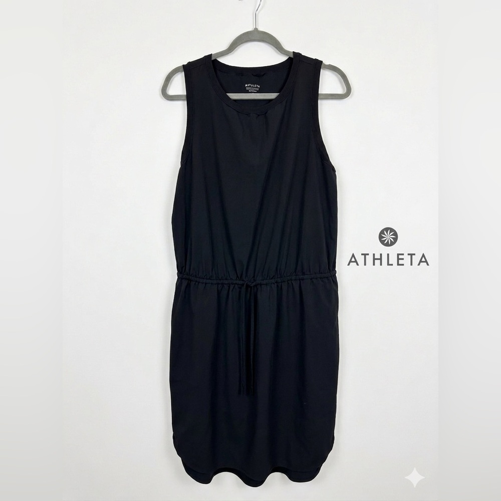 Athleta Rincon Dress Black Size large Comfort Casual Featherweight Travel